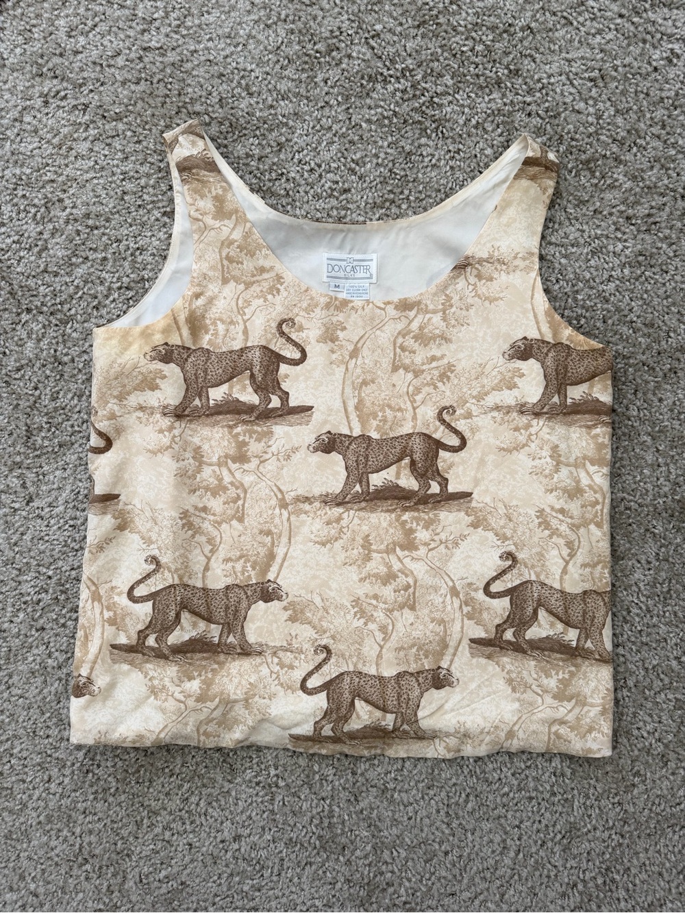 Doncaster Silks Vintage Leopard Toile Print Silk Tank - Size M